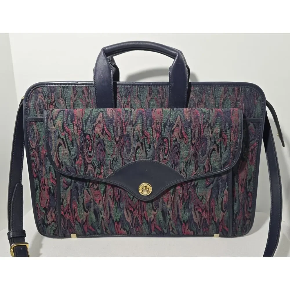 Vintage The French Co. California Briefcase Laptop Bag Leather Tapestry